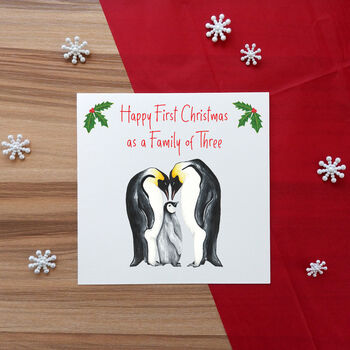 Personalised Penguin Family First Christmas Card, 6 of 8