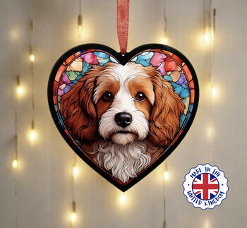 Cavapoo Stained Glass Effect Heart Suncatcher, 4 of 6