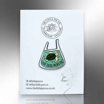 Green Use Less Plastic Turtle Carrier Bag Enamel Pin, Gifts For Environmentalists, Conservationists And Ecologists, 4 of 8