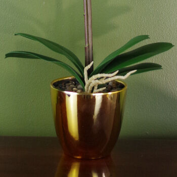 Yellow Orchid Artificial Golden Pot 48cm Real Touch, 2 of 3