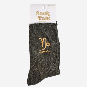 Women's Glitter Socks Black Gold Zodiac Capricorn, 5 of 5