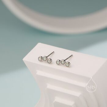 Sterling Silver Tiny White Opal Trio Stud Earrings, 4 of 12