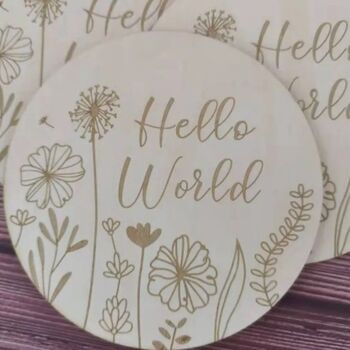 Baby Announcement Plaque Hello World Sign Flowers, 3 of 3
