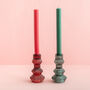 Jewel Toned Ribbed Glass Christmas Candle Stick Holders, thumbnail 4 of 11