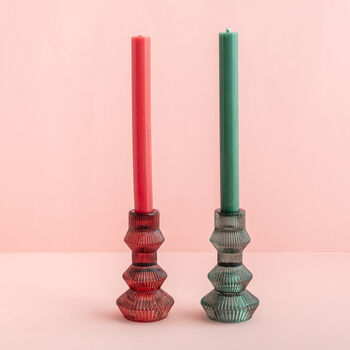 Jewel Toned Ribbed Glass Christmas Candle Stick Holders, 4 of 11