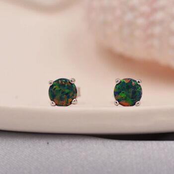 Black Opal Stud Earrings In Sterling Silver, 6 of 11
