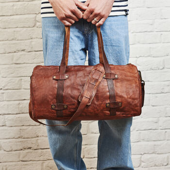 Vintage Leather Travel Weekend Bag, 3 of 8