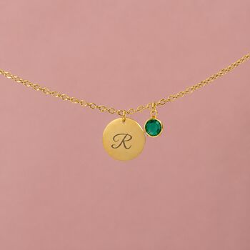 Gold Plated Script Initial Birthstone Charm Necklace, 3 of 7