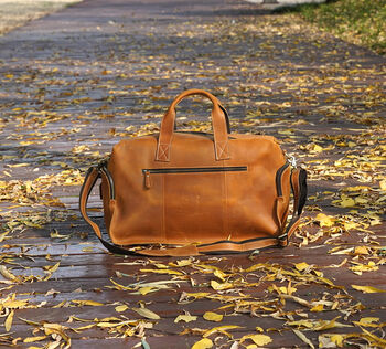 Genuine Leather Weekend Bag With Leather Straps Detail, 8 of 12
