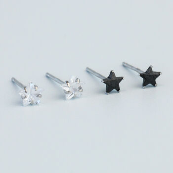 Sterling Silver Black Or White Crystal Star Stud Earrings, 2 of 4
