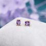 Emerald Cut Amethyst Purple Cz Stud Earrings, thumbnail 3 of 11