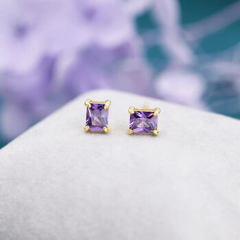 Emerald Cut Amethyst Purple Cz Stud Earrings, 3 of 11