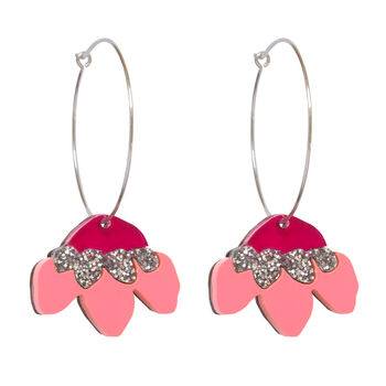 Cecilia Flower Hoop Earrings In Pink, 3 of 5