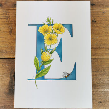 E Is For Evening Primrose Initial Print, Personalised, 2 of 5