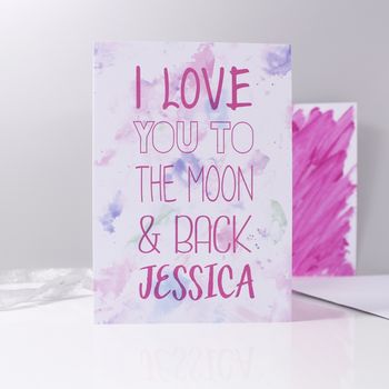 'I Love You To The Moon And Back' Watercolour Card, 3 of 4