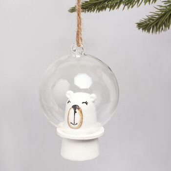 G Decor Cheerful Polar Bear Glass Christmas Tree Bauble, 2 of 3