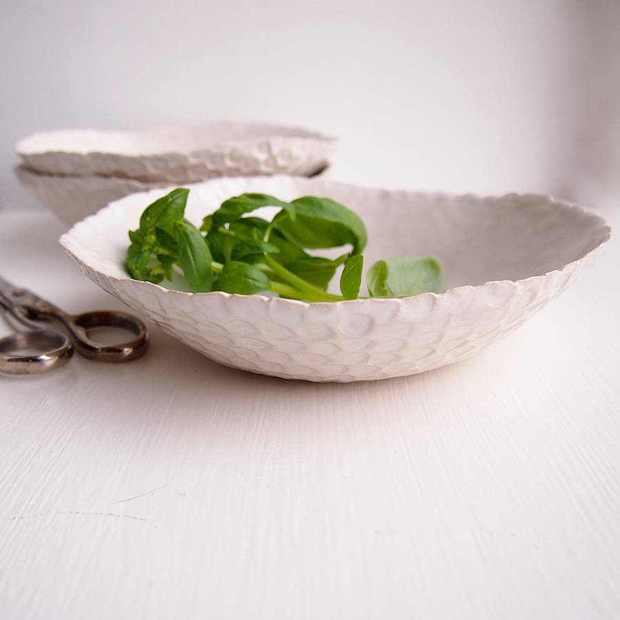 handmade white ceramic textural salad serving dish by