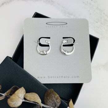 Sterling Silver Crescent Moon Face Hoops, 2 of 9