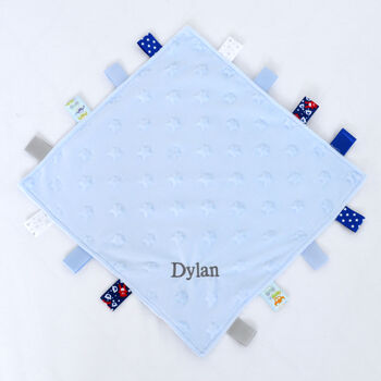 Personalised Blue Comforter With Taggies, 3 of 7