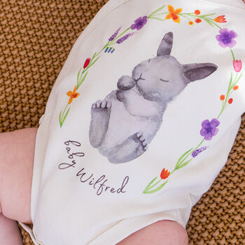 Personalised Organic Spring Bunny Baby Bodysuit, 2 of 5