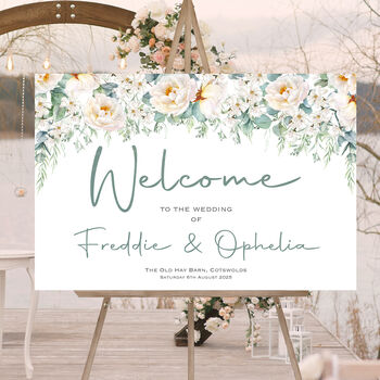 Wedding Welcome Board Pastel Green And White Florals, 2 of 7