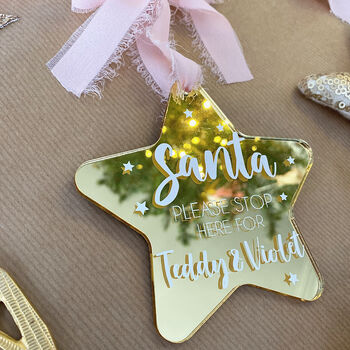 Personalised Santa Stop Here Christmas Tree Decoration, 5 of 7