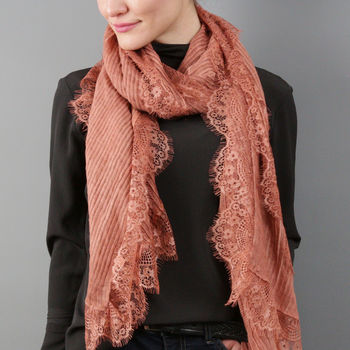 Pleated Lace Fringe Cotton Scarf, 6 of 12