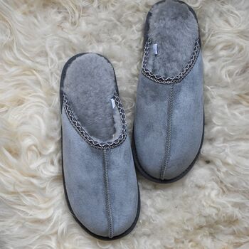 Men's Sheepski Slippers Grey, 2 of 5