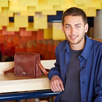 Personalised Small Brown Leather Messenger Bag, 2 of 8