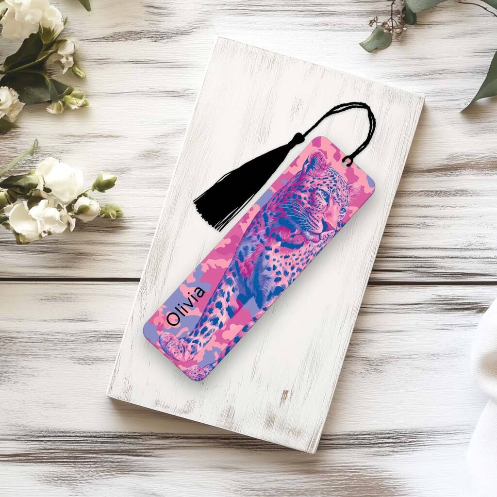 Personalised Pink Leopard Bookmark Gift