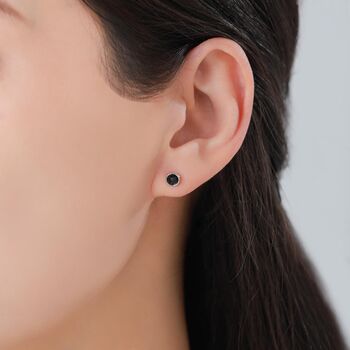 Sterling Silver Genuine Black Tourmaline Tiny Stud Earrings, 2 of 9