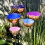 Set Of Five Copper Rain Catchers Pink, Blue, Lilac, Light Blue And Purple Garden Sculptures, thumbnail 1 of 7