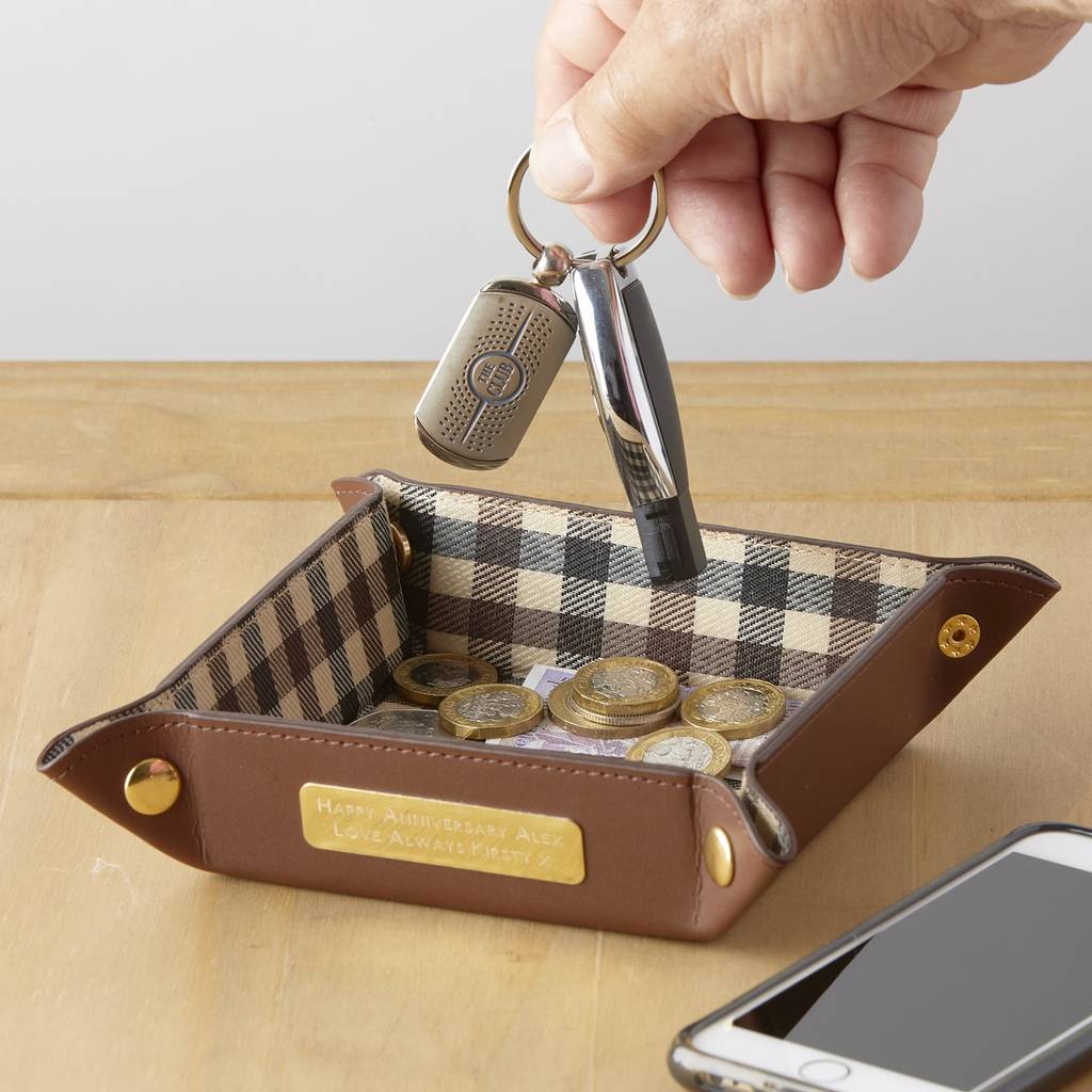 Brown Leather Coin And Travel Tray By Baby Fish