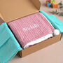 Personalised Dusty Pink Pom Pom Baby Blanket, thumbnail 2 of 10
