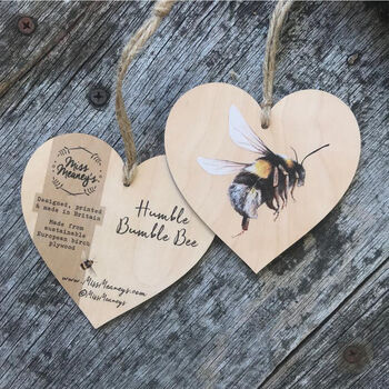 Bumble Bee Wooden Hanging Heart Decoration, 3 of 3