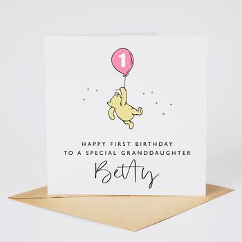 Personalised Winnie The Pooh Daughter 2nd Birthday Card Pink Balloon *Age Options, 2 of 3