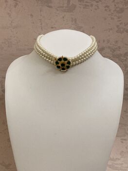 Gold Plated Kundan Stone And Pearl Necklace Set Emerald, 6 of 9
