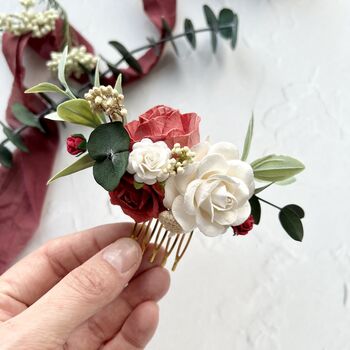 White And Red Rose Floral Hair Comb, 4 of 8