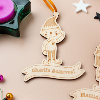 Elf Girl 'I Believe' Christmas Tree Decoration, 3 of 7