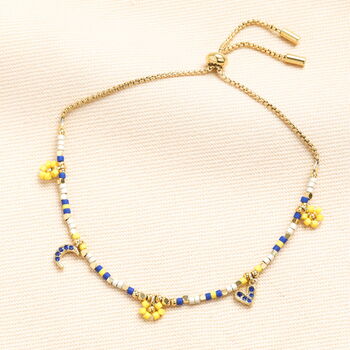 Mini Charms Blue And Yellow Beaded Anklet In Gold Plating, 2 of 5