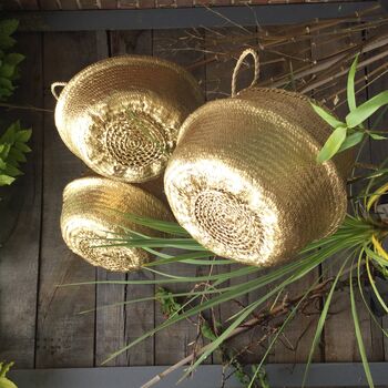 Gold / Silver/ Black Seagrass Belly Basket, 7 of 10