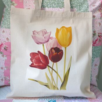 Tulip Illustration Print Cotton Tote Bag, 5 of 10