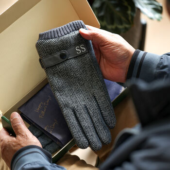Personalised Men's Merino Wool Gloves With Strap Detail, 2 of 11