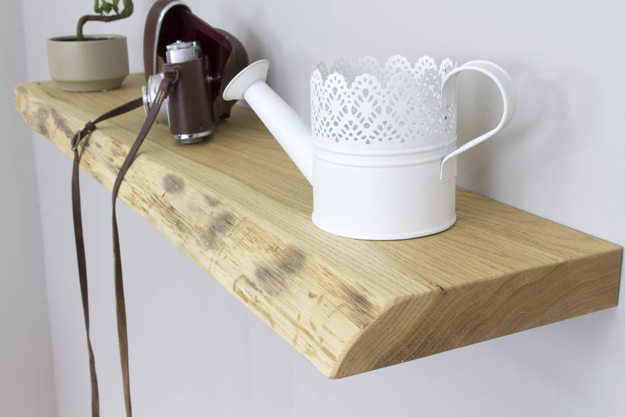 waney edge solid oak floating wall shelf by bespoak interiors