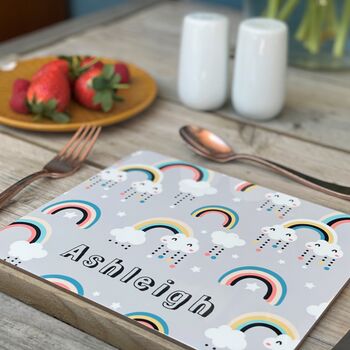 Rainbows Personalised Placemat With Rainbows And Stars, 6 of 7