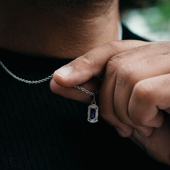 Mens Silver Vintage Black Diamond Pendant Necklace, 2 of 12