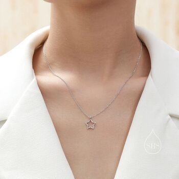 Open Star Pendant Necklace In Sterling Silver, 3 of 11