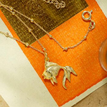 Gold Plated Sterling Silver Fish Necklace, 3 of 4