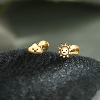 Sterling Silver Sun And Cloud 16 G Flat Back Labret Earrings, 4 of 12