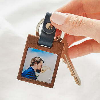Personalised Wooden Photo Keyring With Leather Strap, 2 of 4